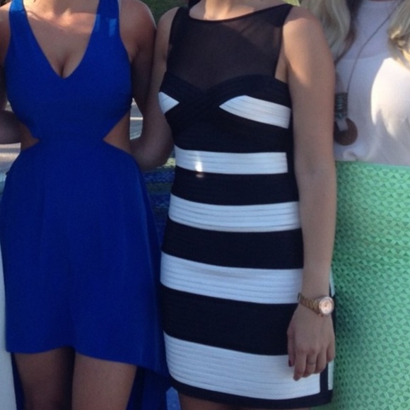 Bcbg Max Azria cocktail size 2p dress black white striped mini - Picture 6 of 8